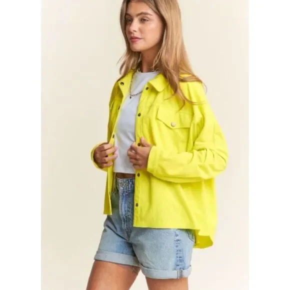 J.NNA Chartreuse Corded Snap Down High Low Shacket – Size Large NWT - Picture 4 of 16